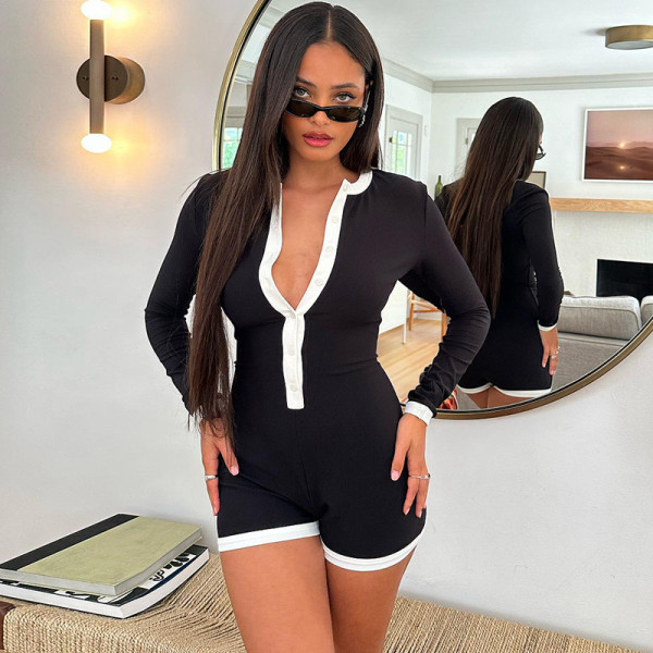 Contrast stitching long sleeved jumpsuit