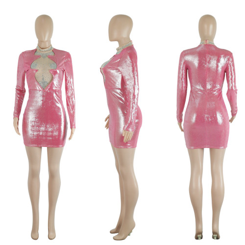 Mesh hot diamond patchwork nightclub style buttocks skirt