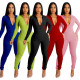 Thread zipper V-neck buttocks lifting slim sexy jumpsuit
