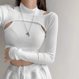 Naked Button T-shirt Slim Fit Fake Two Piece Short Tight Top