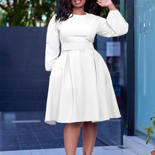 Long sleeved round neck large swing dress