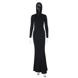 Solid Hooded Long Sleeve Slim Fit Dress