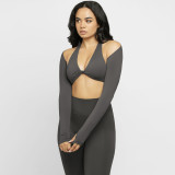 Long sleeved shawl wrapped chest pants three piece set