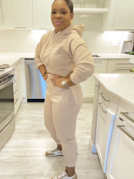 Cute Hat Pocket Rope Hooded Set Two Piece Set