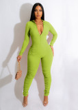 Thread zipper V-neck buttocks lifting slim sexy jumpsuit
