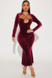Fashionable Hanging Neck Wrapped Hip Fishtail Long Dress