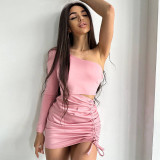 Solid color shoulder bag hip short skirt two-piece set