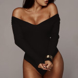V-neck long sleeved pit stripe slimming bottom jumpsuit