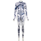 Printed buttocks tight high waisted casual jumpsuit