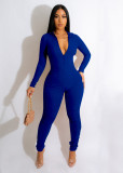 Thread zipper V-neck buttocks lifting slim sexy jumpsuit