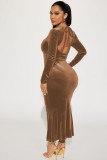 Fashionable Hanging Neck Wrapped Hip Fishtail Long Dress
