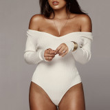V-neck long sleeved pit stripe slimming bottom jumpsuit
