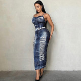 Sexy Backless Fashion Casual Wrap Hip Slim Fit Denim Dress