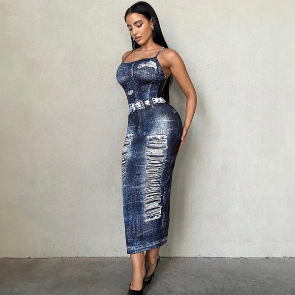 Sexy Backless Fashion Casual Wrap Hip Slim Fit Denim Dress
