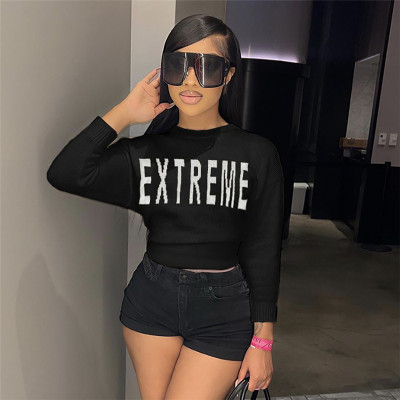 Letter embroidered high waisted pit stripe knitted slim fitting top