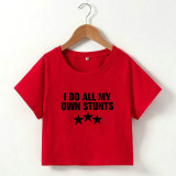Letter printed short sleeved T-shirt with exposed navel