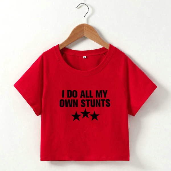 Letter printed short sleeved T-shirt with exposed navel