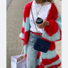 Contrast Stripe Lazy Sweater Long Coat