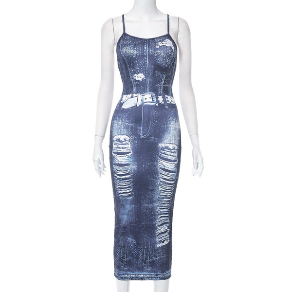Sexy Backless Fashion Casual Wrap Hip Slim Fit Denim Dress
