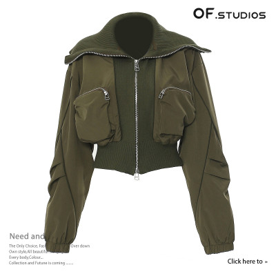 Stereoscopic zipper pocket with large lapel bomber jacket