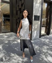 Women's pocket embellished belt short dress Women's pocket embellished belt short dress