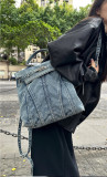 Retro washed denim large capacity backpack