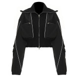 Stereoscopic zipper pocket with large lapel bomber jacket