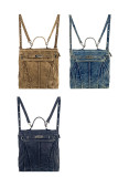 Retro washed denim large capacity backpack