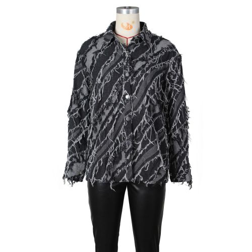 Fashion casual loose fitting personality tassel denim jacket jacket jacket