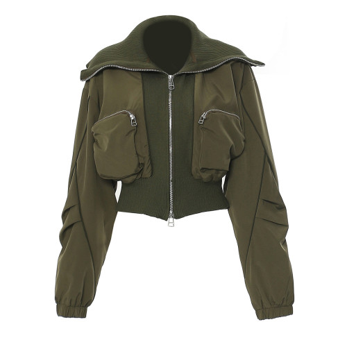 Stereoscopic zipper pocket with large lapel bomber jacket