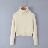 Knitted ruffled high neck long sleeved solid color sweater A-line half skirt set