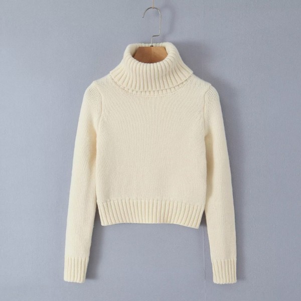 Knitted ruffled high neck long sleeved solid color sweater A-line half skirt set