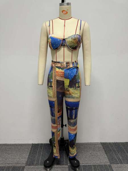 Sexy and fashionable printed slim fitting elastic belt set