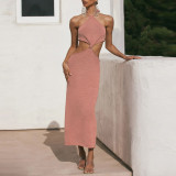 Sexy Hanging Neck Hollow Open Back Dress
