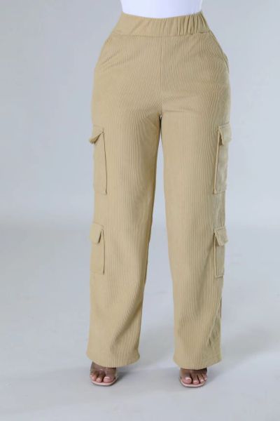 Loose casual multi pocket straight leg wide leg pants