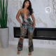 Chest bare back abstract printed high waisted long jumpsuit