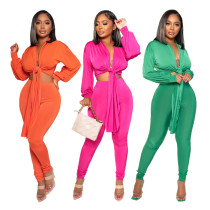 Solid sexy lace up long sleeved set Solid sexy lace up long sleeved set