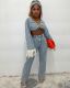 Fashion splicing tassel denim three piece set with headscarf