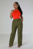 Loose casual multi pocket straight leg wide leg pants