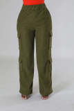 Loose casual multi pocket straight leg wide leg pants