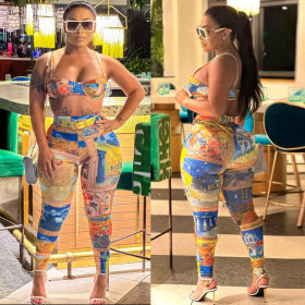 Sexy and fashionable printed slim fitting elastic belt set