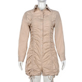 Sexy hollow out single breasted short long sleeved micro elastic jumpsuit