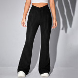 Solid color versatile wide pit stripe casual pants wide leg pants