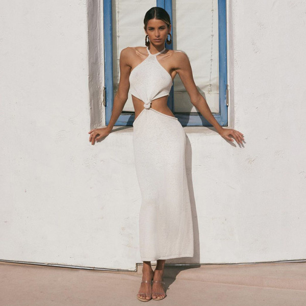 Sexy Hanging Neck Hollow Open Back Dress