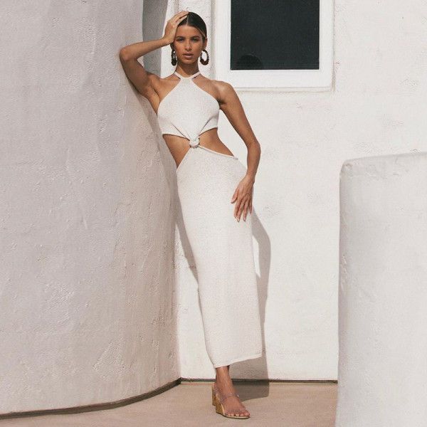 Sexy Hanging Neck Hollow Open Back Dress
