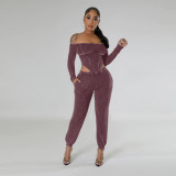 Off Shoulder Waist Jumpsuit Set