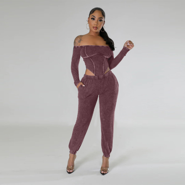 Off Shoulder Waist Jumpsuit Set