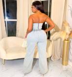 Fashion Sleeveless Casual Stretch Denim Two Piece Set