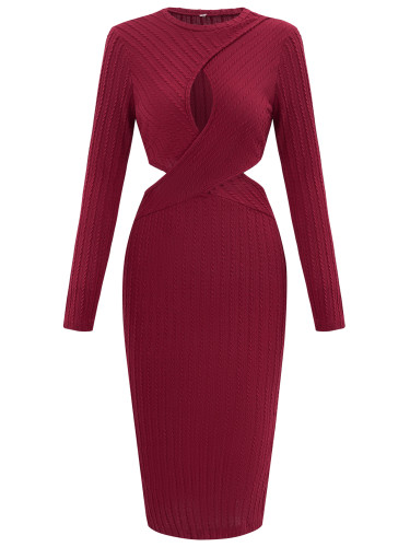 Casual solid color waist cut out dress
