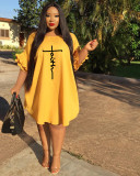 Round neck printed large ruffle sleeve 5XL dress
